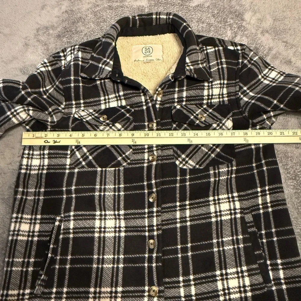Sage Collective Black White Plaid Sherpa Lined Shirt Jacket‎ Shacket  Medium